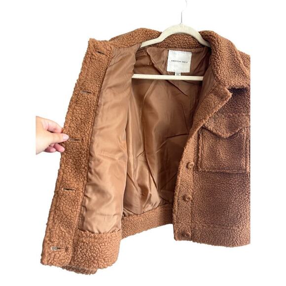 NWOT American Eagle Cropped Teddy Sherpa Jacket Brown Size XS - Picture 8 of 8